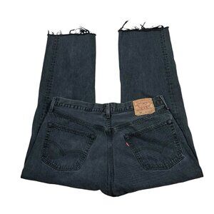 Vintage Levis 501-0660 Jeans Mens 36x27 Faded Black, Raw Hem Button Fly USA Made